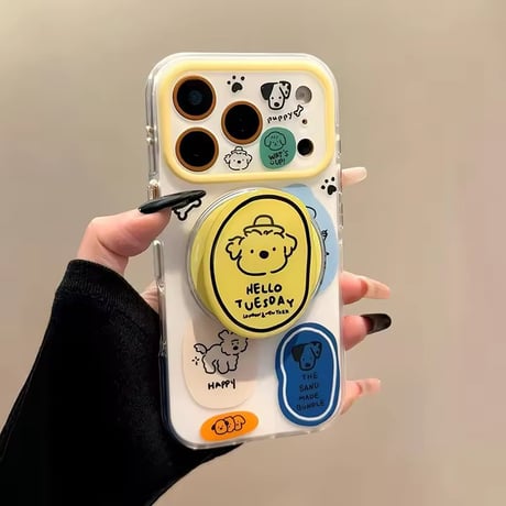 K23114 ポップドッグステッカー風 MagSafeグリップ付きiPhoneケース