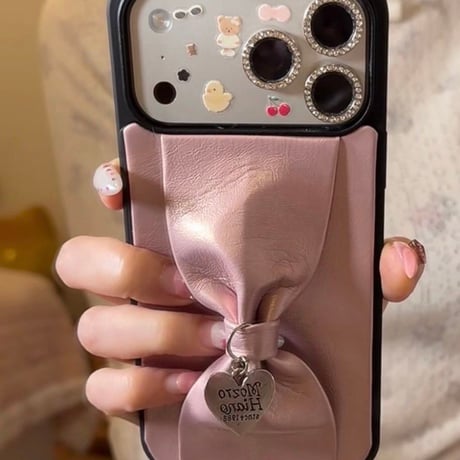 S75304 ハートチャーム付き 立体リボン iPhoneケース