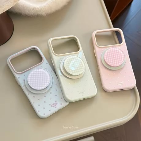 K23163 ギンガムドット MagSafeグリップ付きiPhoneケース