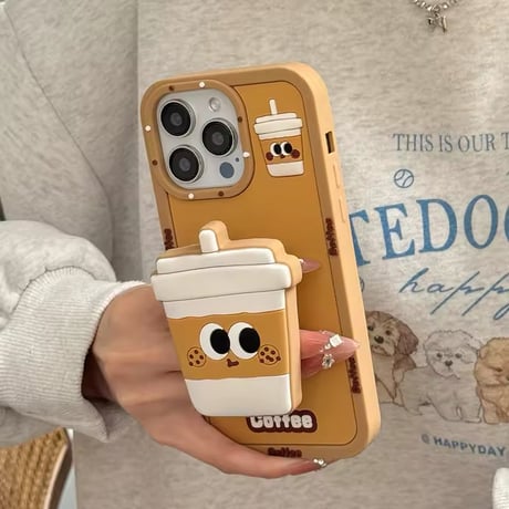 K22615 クッキーラテカップ iPhoneケース（スタンド付き）