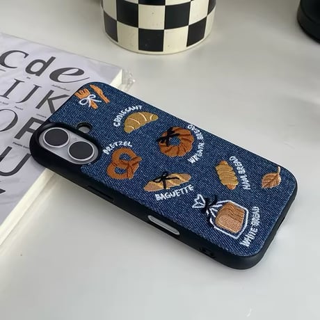 S74568 パン屋さん刺繍デニム iPhoneケース