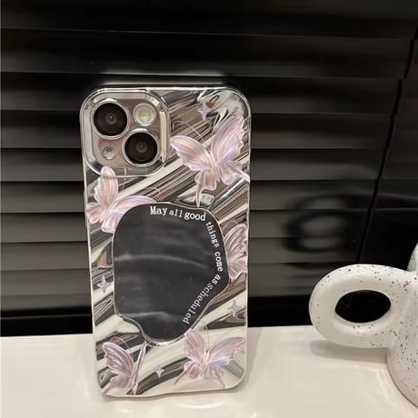 K22974 バタフライミラー マーブルiPhoneケース
