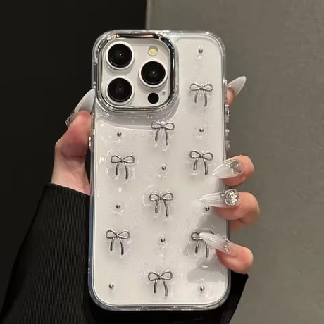 L62421 きらめきリボンクリアグリッターiPhoneケース