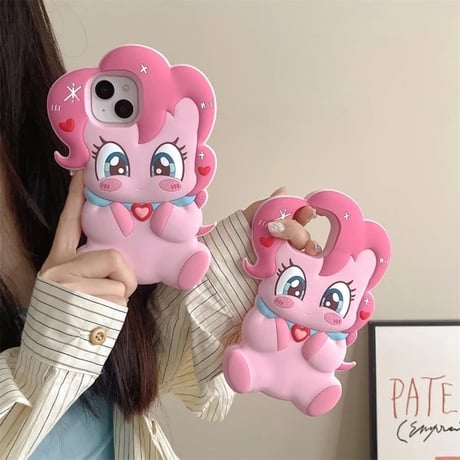 S74495 立体ピンクユニコーンのiPhoneケース