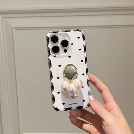 K22870 パールチャームのハートフレームiPhoneケース