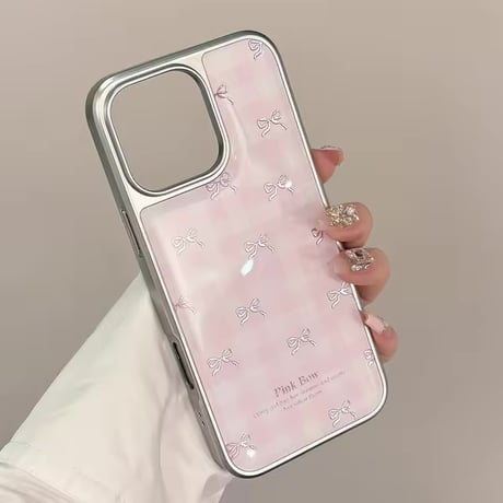 S74672 ピンクリボンのギンガムiPhoneケース