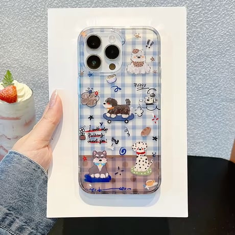 S75157 ゆるっとワンちゃんのチェッククリア iPhoneケース