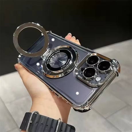 K23012 MagSafe対応 メタルリング付きクリアiPhoneケース