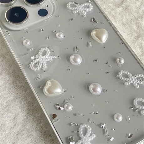 L62202 パールリボンのクリアiPhoneケース