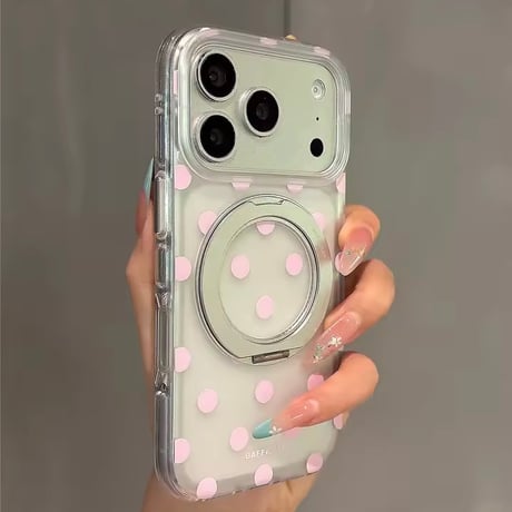 K23100 ドット柄回転スタンド付きiPhoneケース