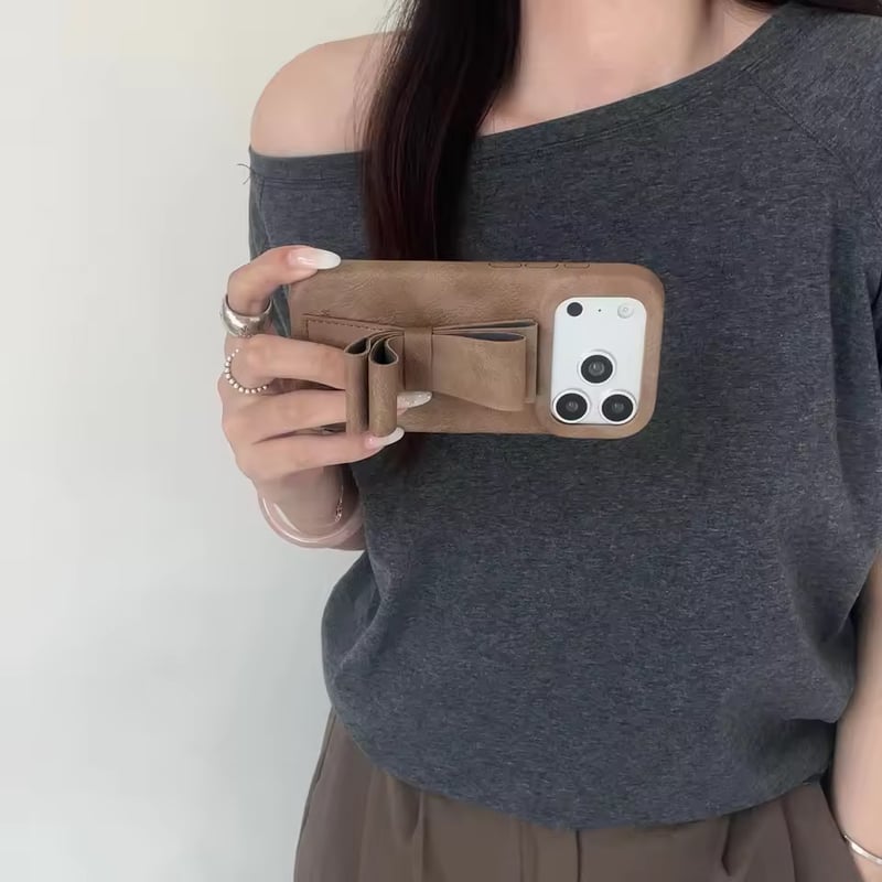 K23003 レザー風リボンスタンド iPhoneケース | nanomita