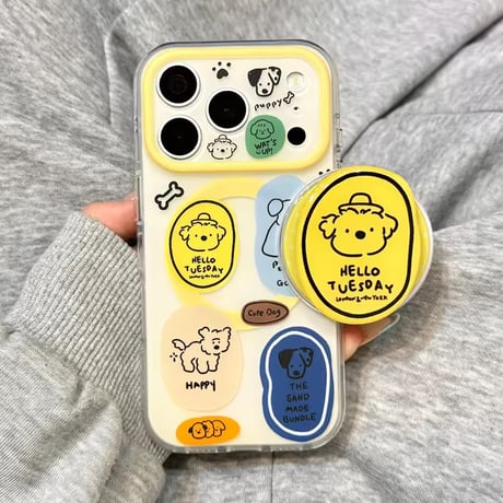 K23114 ポップドッグステッカー風 MagSafeグリップ付きiPhoneケース