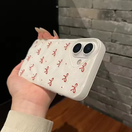 S74984 レッドリボンパターンiPhoneケース