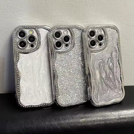 S74448 ラグジュアリーシルバーグリッター iPhoneケース