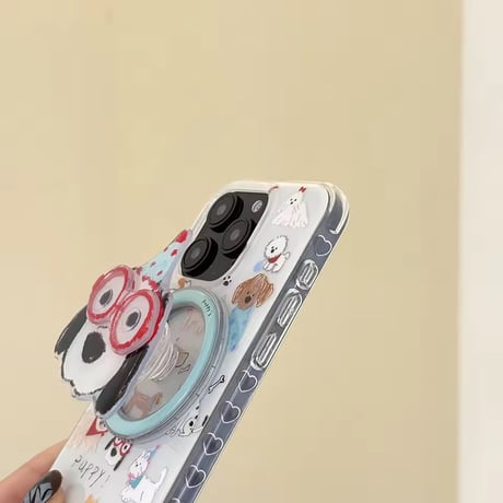 K23070 わんちゃんイラストMagSafeグリップ付きiPhoneケース