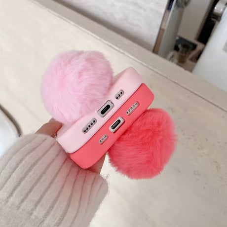 S75286 うさみみファーポンポンiPhoneケース