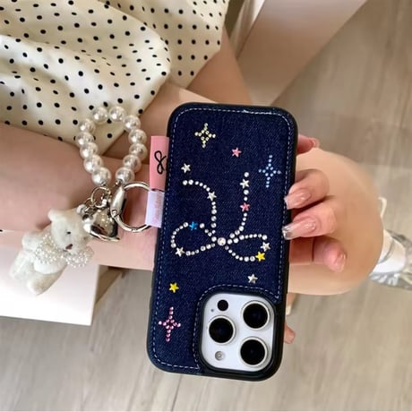 S74923 ビジューリボンスターダスト iPhoneケース