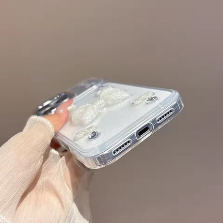 L62428 うるツヤリボンジュエルクリアiPhoneケース