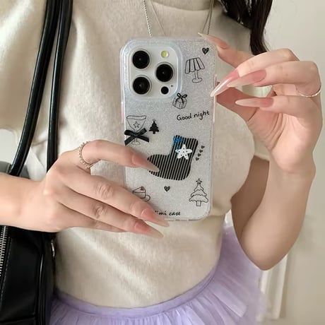 S74358 Good night クリスマスグリッター iPhoneケース