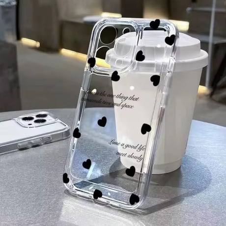 L62164 モノトーンハートのクリアiPhoneケース