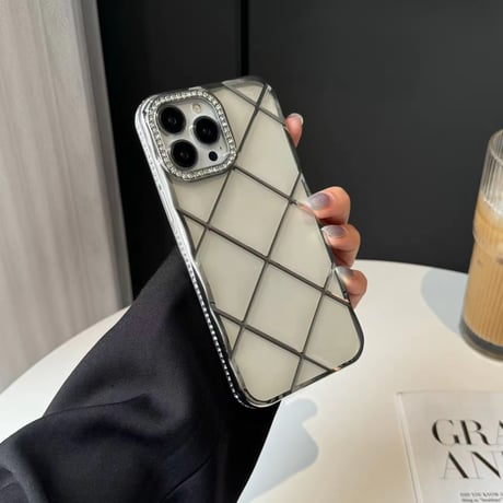 L62233 ダイヤキルティング風クリアiPhoneケース