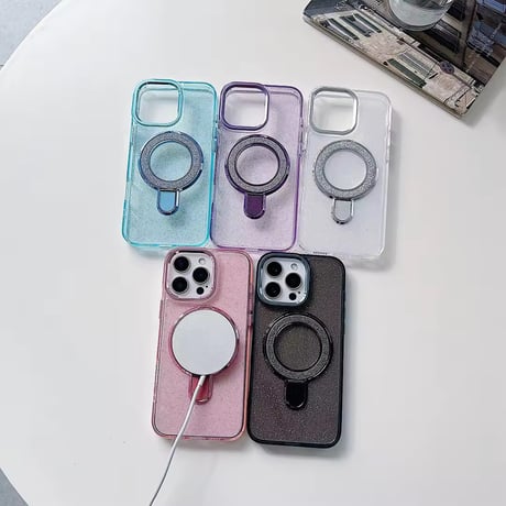 K22806 MagSafe対応 グリッタースタンドiPhoneケース