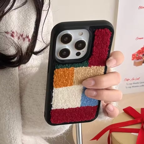 S74946 カラフルもこもこブロック iPhoneケース