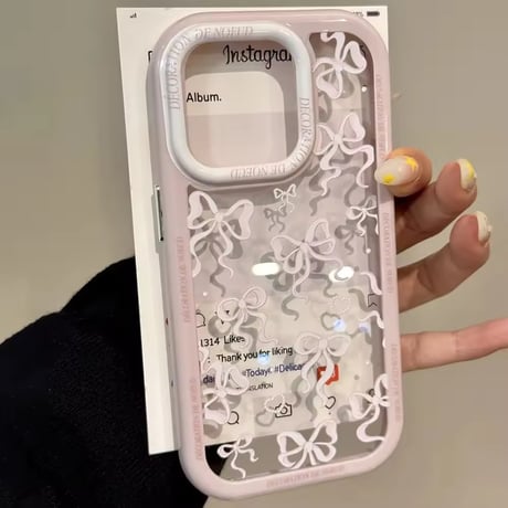 L62285 リボン柄クリアiPhoneケース