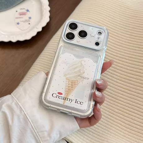 K23189 クリーミーアイス カードポケット付きクリアiPhoneケース