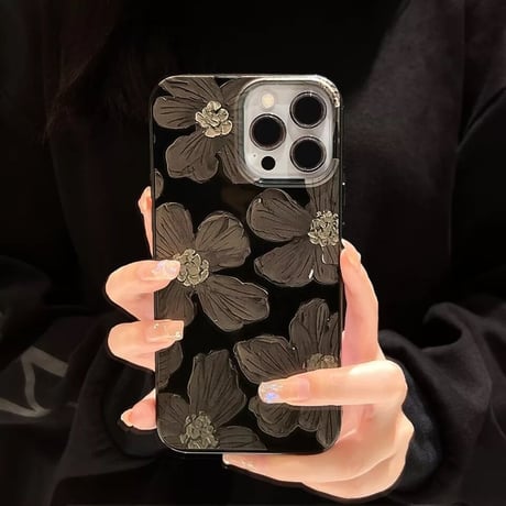 【即納商品】S72730 ブラックフラワーiPhoneケース