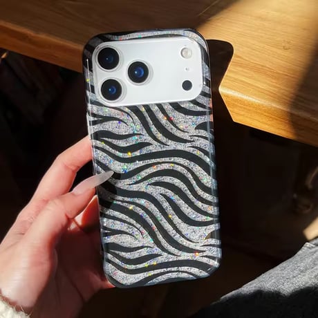 S75317 シルバーグリッター ゼブラiPhoneケース
