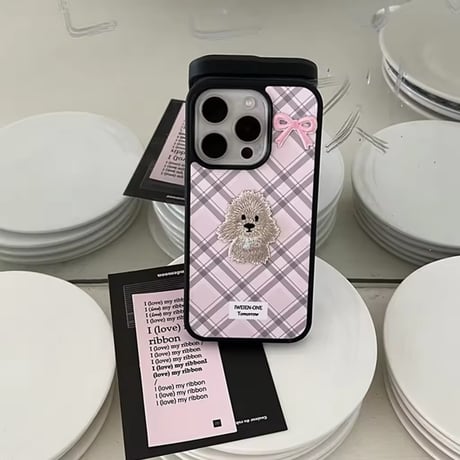 S74552 もこもこドッグ刺繍風iPhoneケース