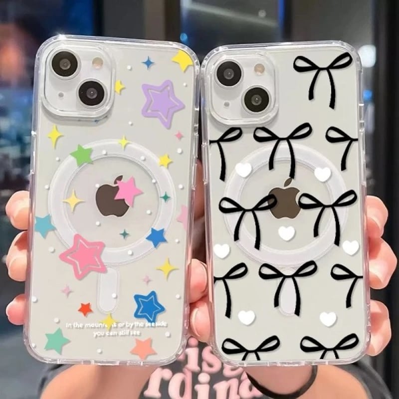 L62196 きらきらスター＆リボン柄MagSafe対応iPhoneケース | nanomita