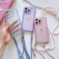 【即納商品】K22580 ハートワンポイント ストラップ付きクリアiPhoneケース