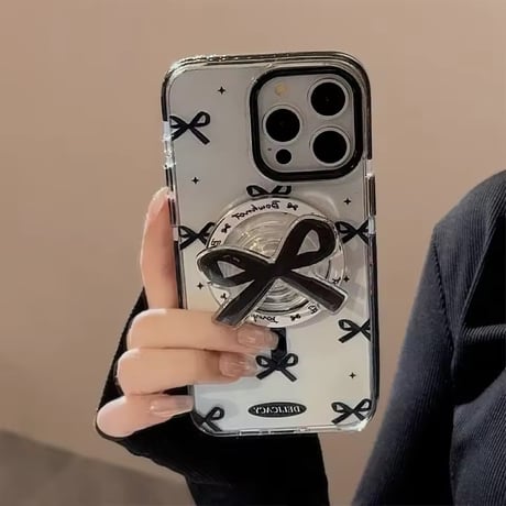 K23052 ブラックリボン MagSafeグリップ付きiPhoneケース
