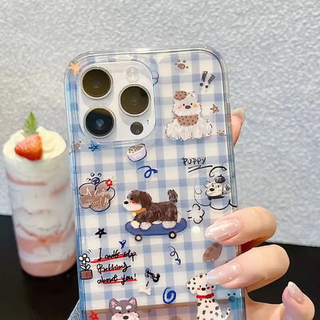 S75157 ゆるっとワンちゃんのチェッククリア iPhoneケース