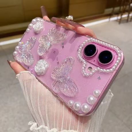 L62205 きらめく蝶とパールのiPhoneケース