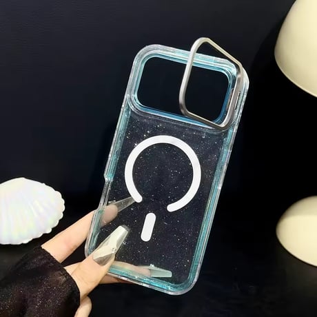 K23039 ラメ入りクリアスタンドiPhoneケース