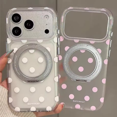 K23100 ドット柄回転スタンド付きiPhoneケース