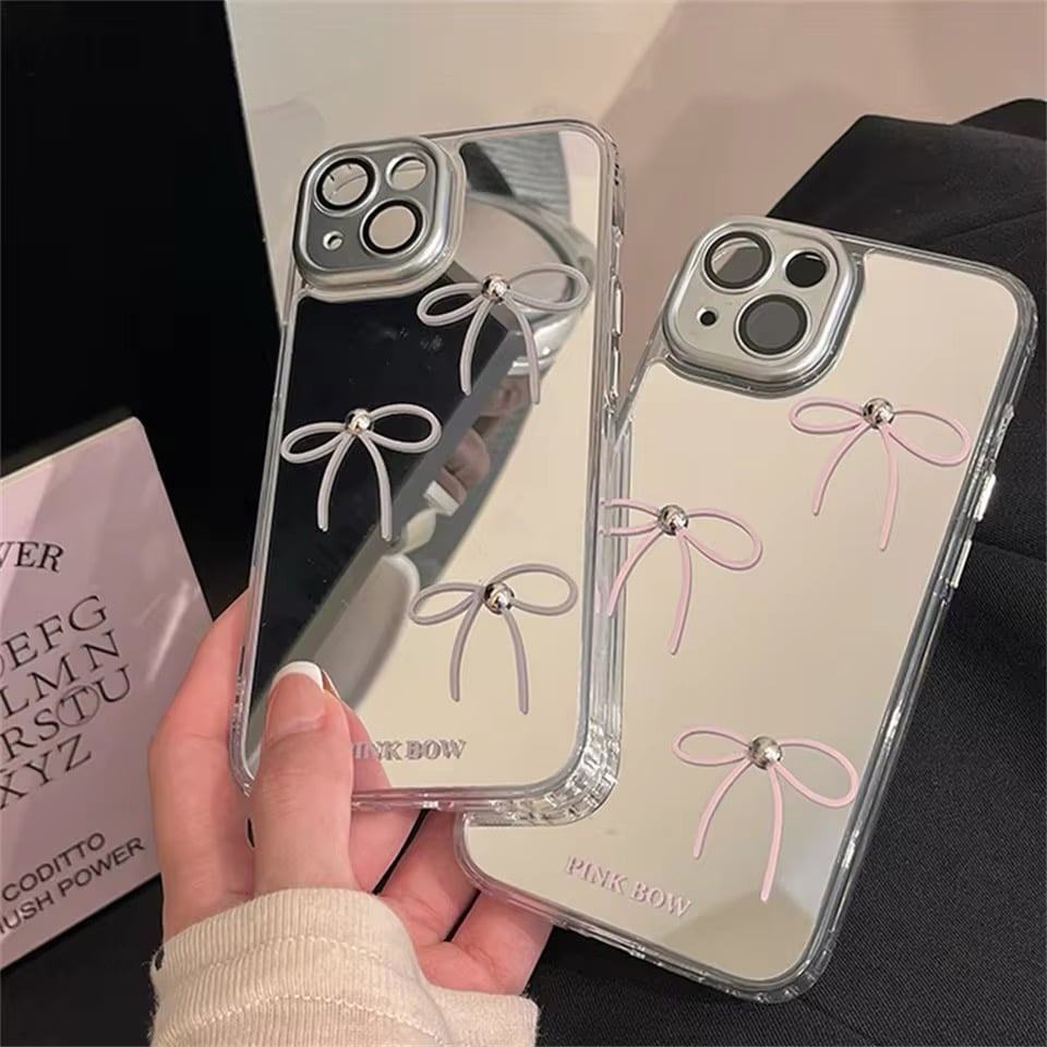 K22528 Pink Bow Mirror iPhoneケース | nanomita