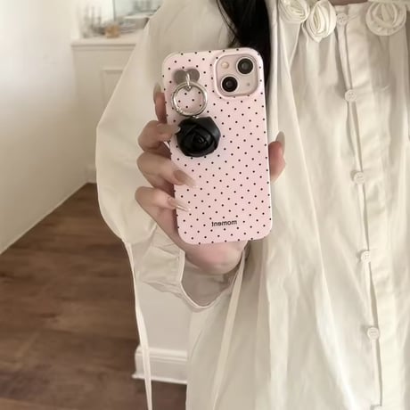 S74980 ローズチャーム付きドットiPhoneケース