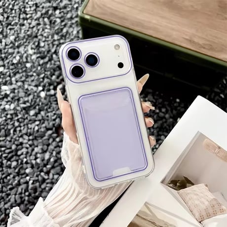 K22927 カラーフレーム付きカード収納クリアiPhoneケース