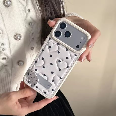 K23042 ハートドット キルティングiPhoneケース（ハートスタンド付き）