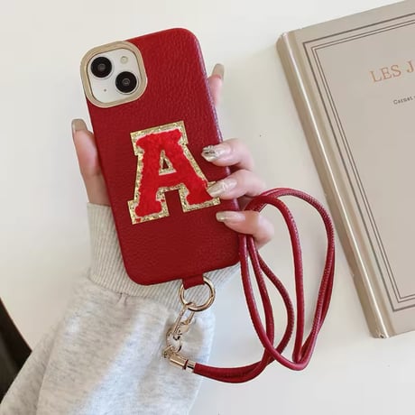 K22617 イニシャルレター ストラップ付きiPhoneケース