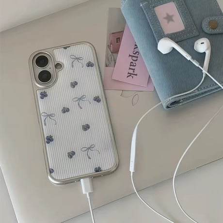 S75673 ブルーベリーリボンストライプ iPhoneケース