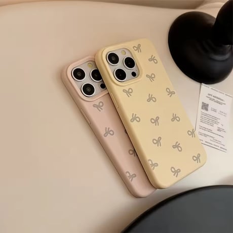 S75368 くすみリボン総柄 iPhoneケース