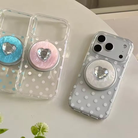 K23173 ジュエルハート MagSafeグリップ付きドットiPhoneケース
