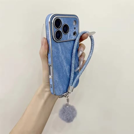 K23023 ファーストラップ付きデニム調iPhoneケース