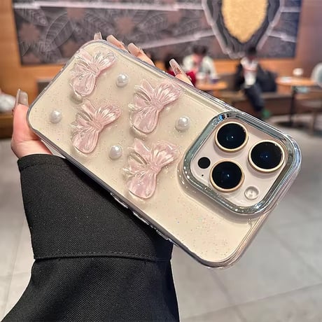 L62433 シアーリボンパールクリアiPhoneケース