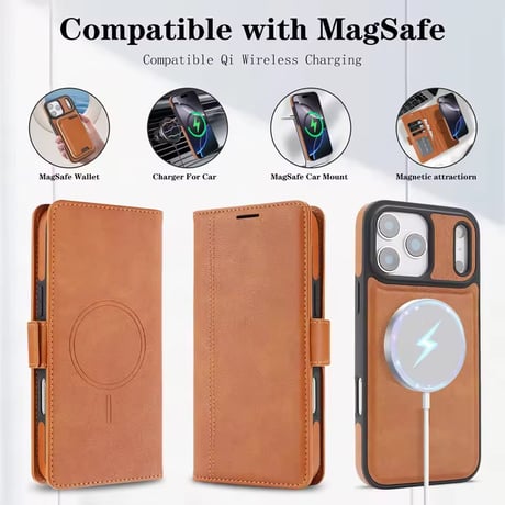 K22984 MagSafe対応 着脱式レザー手帳型 iPhoneケース